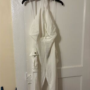 Elegant White Halter  Backless Jumpsuit with Pockets